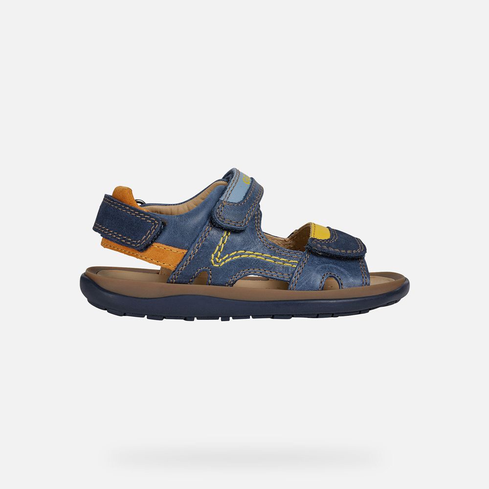 Geox Sandals Navy/Yellow Lipari - Geox Boys Shoes - AEQPYZ875